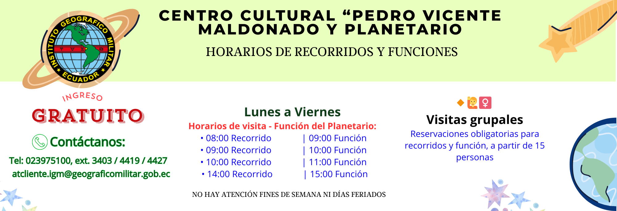 Horarios de recorridos y funciones Centro Cultural 